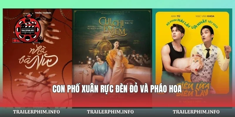 Con phố xuân rực đèn đỏ và pháo hoa