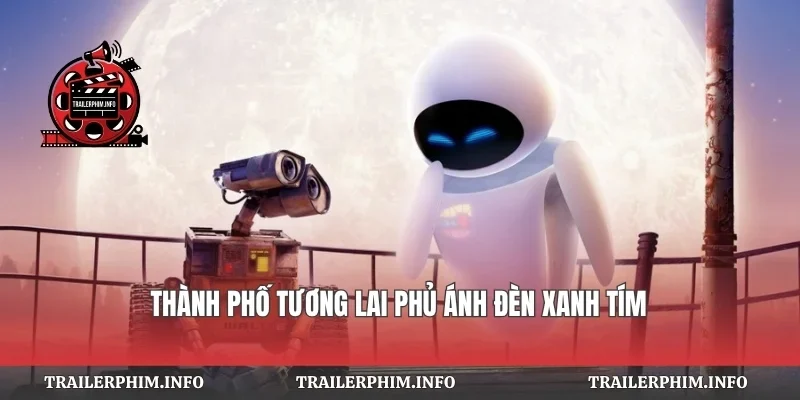 Thành phố tương lai phủ ánh đèn xanh tím