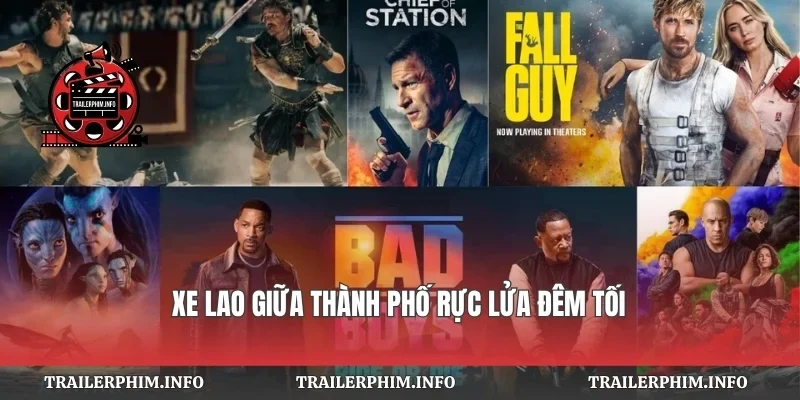 Xe lao giữa thành phố rực lửa đêm tối